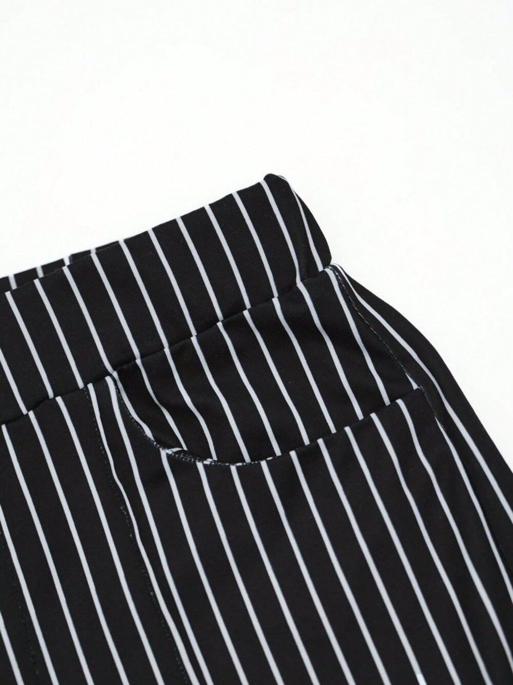 Black White Stripes Elegant Women's Elastic Wide Leg Pants - Picture 5 of 9